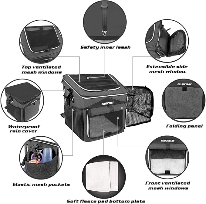 Dog Bike Basket Carrier, Expandable Foldable Soft-Sided Dog Carrier, 2 Open Doors, 5 Reflective Tapes, Pet Travel Bag,Dog Backpack Carrier Safe and Easy for Small Medium Cats and Dogs(Black)