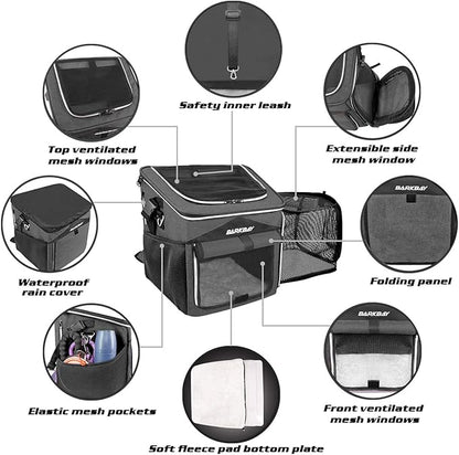 Dog Bike Basket Carrier, Expandable Foldable Soft-Sided Dog Carrier, 2 Open Doors, 5 Reflective Tapes, Pet Travel Bag,Dog Backpack Carrier Safe and Easy for Small Medium Cats and Dogs(Black)