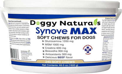 Synove Max Soft Chews for Dogs (240 Count) Beef Flavor, Joint Supplement, Glucosamine, Turmeric, Boswelllia serrata, Creatine Naturally Derived Ingredients better than synovi g4 soft chew