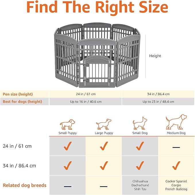 Amazon Basics 8-Panel Indoor Pet Dog Octagonal Playpen, Puppy Playpen with Door, Easy Assemble Easy Storing, 63 x 63 x 34.3 in, Dark Gray