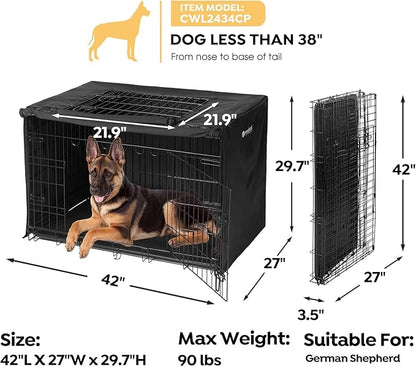 Veehoo 42 inch Dog Crate for Large Dogs with Three Doors & Cover-Metal Wire Dog Cage Kennels & Houses for Puppy&Cat, Indoor Outdoor Collapsible Metal Contour Dog Crate Kennels Kit with Removable Tray