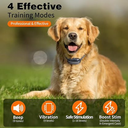 Dog Training E-Collar, 4 Modes: Beeping, Vibrating, Safe Stimulating, Boost Stimulating, Remote Control Range 1/2 Mile, Rechargeable, (15-120lbs), Waterproof IPX7, Security Lock