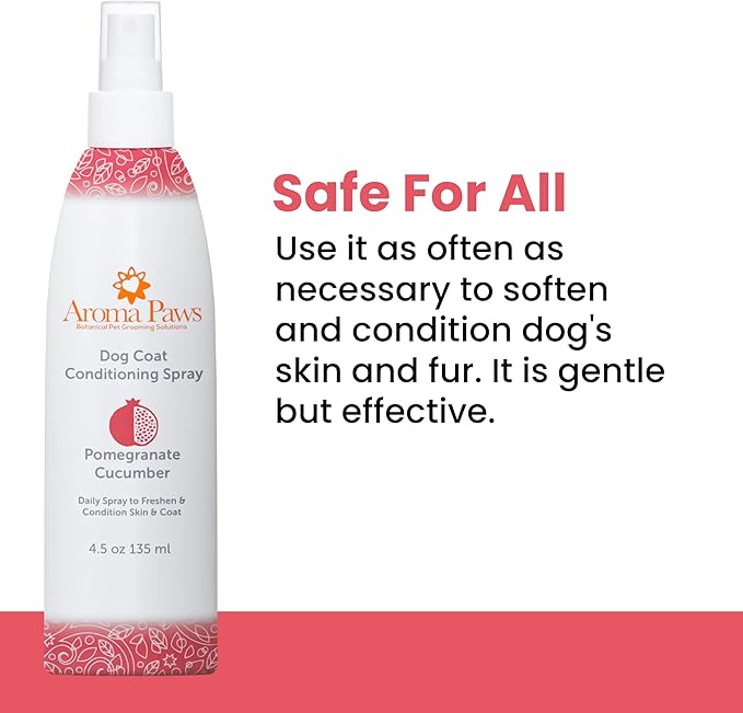 Scented Dog Coat Spray  Cleansing, Conditioning, Moisturizing  Toxin Free, Healthy Ingredients  Aromatic Grooming Puppy Spray  Loosens Knots, Tangles  4.5 Oz., Pomegranate Cucumber
