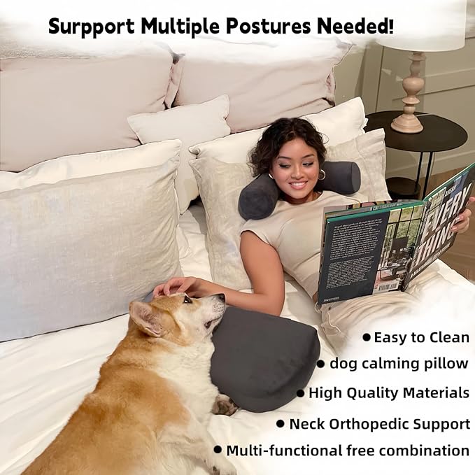 Dog pillow suitable for large dogs, multi-functional for people and pets, beneficial for cervical spine / neck, portable U-shaped pillow. Super soft high density soothing, improves joints(Gray,Large)