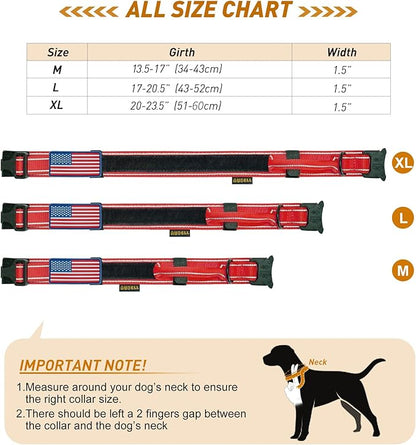 AUBELL Reflective Dog Collar, Tactical Dog Collar Military Dog Collar Adjustable Nylon Dog Collars with Handle and Heavy Metal Buckle Great for German Shepherd, with Airtag Case and Patches(Red, M)