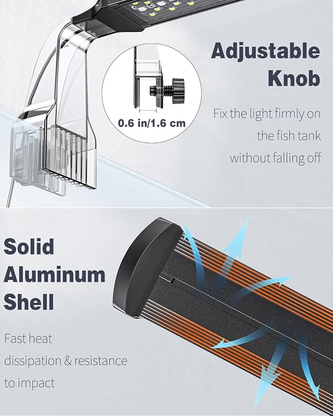 Pawfly Aquarium LED Light 24/7 Fish Tank Light with Full Spectrum Brilliant White Blue Red Green Lights Multi-Colored LEDs with D/N Mode Single Color Effects Timer and Adjustable Brightness