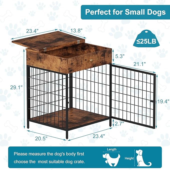 Dog Crate Furniture, Wooden Dog Crate End Table,Dog Kennel with Drawer Indoor, Furniture Dog Crate Side Table for Small Dogs