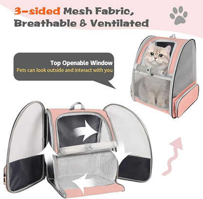 Cat Backpack Carrier,Pet Carrier Airline Approved for Small Dog Cat Puppy Kitten Bunny,Ventilated Mesh Design Animal Backpack for Hiking Camping Travel Bag (Pink)