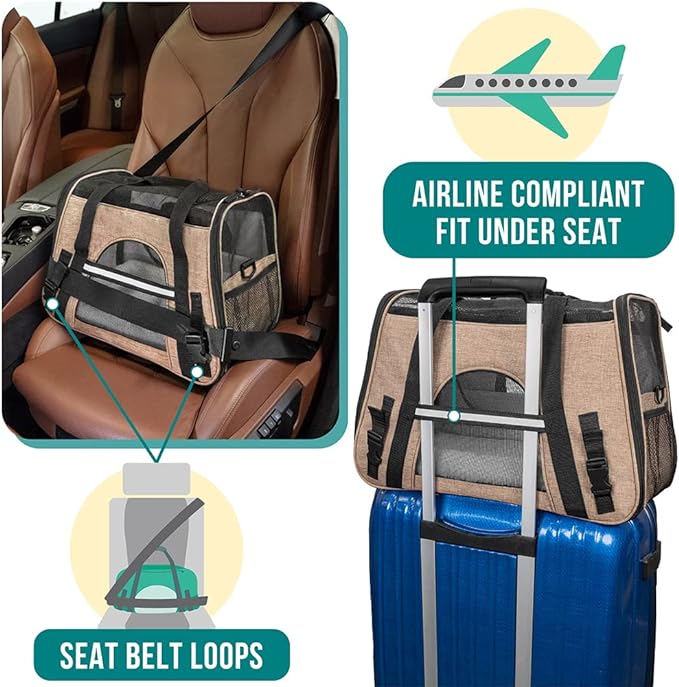 PetAmi Airline Approved Pet Carrier for Cat, Soft Sided Dog Carrier for Small Dog, Cat Travel Supply Accessories Indoor Cat, Ventilated Pet Carrying Bag Medium Large Kitten Puppy, Small Heather Taupe