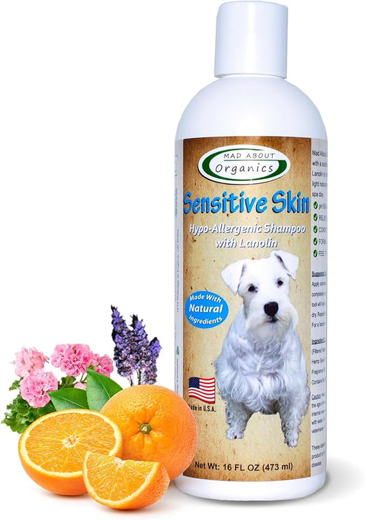 Dog Shampoo for Sensitive Skin - Lanolin-Enriched Formula - pH Balanced to Support Natural Oils - Light Citrus Scent - Suitable for All Dogs - Moisturizes and Softens Coats - 16 oz
