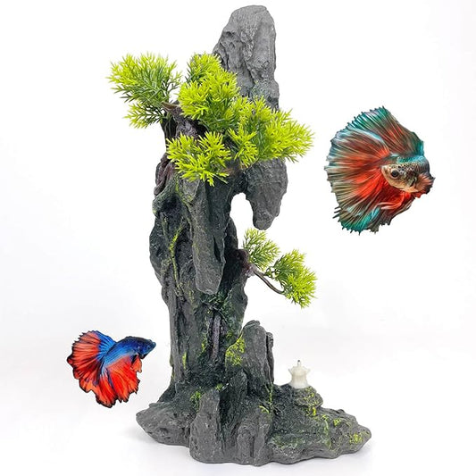 Tall Aquarium Mountain View Stone Decorations Aquarium Ornament Rock Cave Landscape Artificial Mountain Hill View Fish Tank Caves for Betta Hiding Reptile Aquarium Supply