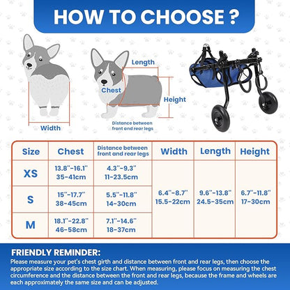 Dog Wheelchair for Back Legs, Dog Wheelchair for Small Dog, Adjustable Pets Cart with Wheels, Doggy Wheelchairs for Disabled Hind Legs, Dog Leg Brace and Hip Support, Small