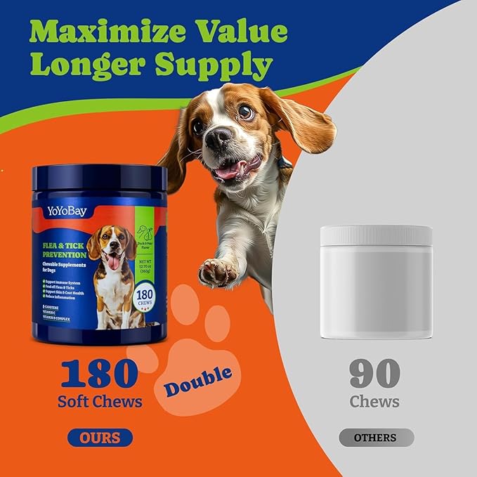 Flea and Tick Prevention for Dogs Chewable - Duck & Pear Flavor - Dog Flea and Tick Treatment Chewable, Natural Defense- Dog Immune Support Supplement, 2 Pack