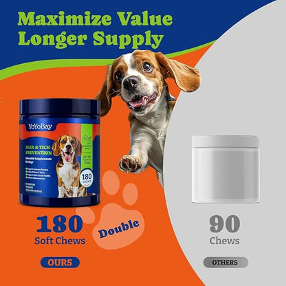 Flea and Tick Prevention for Dogs Chewable - Duck & Pear Flavor - Dog Flea and Tick Treatment Chewable, Natural Defense- Dog Immune Support Supplement, 2 Pack