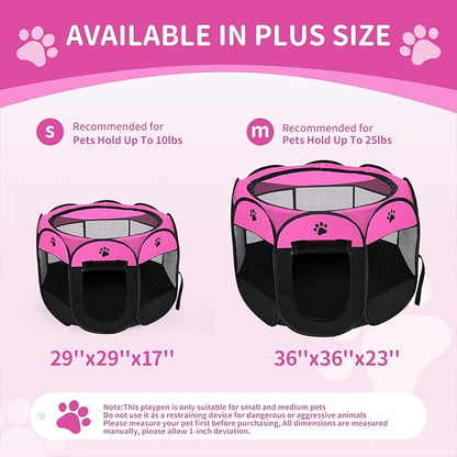 Dog playpen, Foldable Puppy Playpen, Pet Playpen Carrier Pop Up Tent 8-Panel Mesh Cover Adorable Design 600D Soft Oxford Playpen Kennel for Indoor-Outdoor Dog Cat Rabbit. (M 35" 35" 24", Rose)
