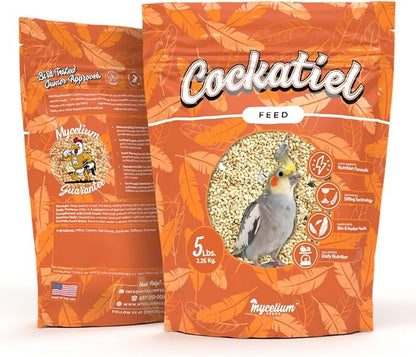 Mycelium Cockatiel Bird Food (5 LB Bag) | Organic Bird Seed for Cockatiels & Small Birds | Supports Feather Shine & Daily Energy | Premium Dust-Free Blend | Non-GMO & USA Made