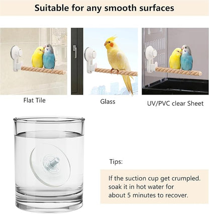 2Pcs Suction Cup Bird Perch,Natural Wood Parrot Window/Mirror/Car/Travel/Shower Perches Stand Portable Parakeet Grinding Stick Training Toys for Small and Medium Birds(Twist Grain)