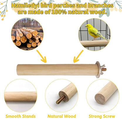 Hamiledyi Bird Perch Bird Stand Bird Cage Accessories Platform Natural Wood Perch Stick Playground for Small Medium Birds Cockatiel Parakeet Conure Cage Accessory (8 Pcs)