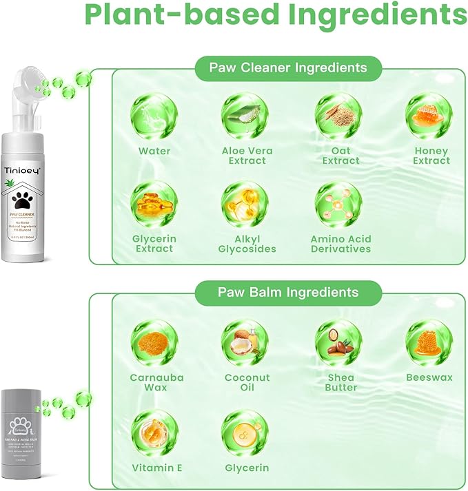 Dog Paw Care Kit | Dog Paw Cleaner for Dogs & Cats (6.8oz) | Dandelion No Rinse Clean Paws Foaming Cleanser | Pet Paw Cleaner Foot Washer w/Natural Lick Safe Dog Paw Pad Blam Stick(2.4 oz)