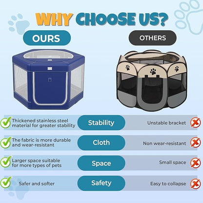 Dog Playpen,45x45x25.6 Inches Hexagonal Dog Fence,Oxford Cloth with Tear Resistance, Large Space Pet Playpen with Double-Opening Doors for Outdoors & Indoors, Anti-Tipping, Ideal for Dogs and Cats