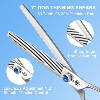 7" Thinning Shears for Dogs  50 Teeth Thinning Scissors for Pet Grooming, Precision Blending Scissors for Dogs and Cats, 440C Stainless Steel, Texturizing Shear with Comfortable Grip