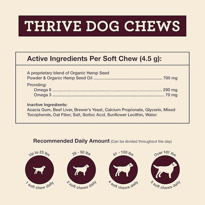 Hemp Well Thrive Chews for Dogs  Support Hip, Joint, and Heart Health, Promotes Immune and Skin Health, Organic.  8 Count