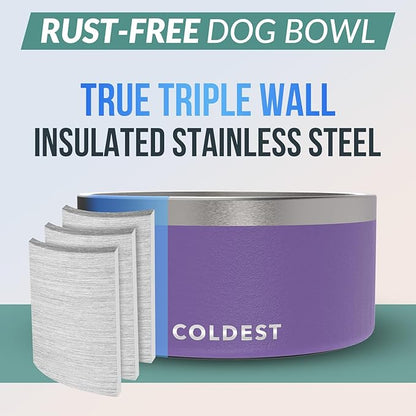 Coldest Dog Bowl - Anti Rust Metal, Non Slip, 3 Layers Insulated Stainless Steel Dog Bowls - Spill Proof & Heavy Duty - Water Bowl for Dogs, Cats & Pets, Dish Washer Safe (200 oz, Galaxy Purple)
