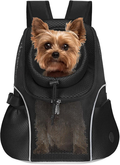 WOYYHO Pet Dog Carrier Backpack Small Dog Front Backpack Ventilated Mesh Dog Travel Back Pack with Safety Belt for Travel Hiking Cycling Outdoor Use (M (5-9 lbs), Black)