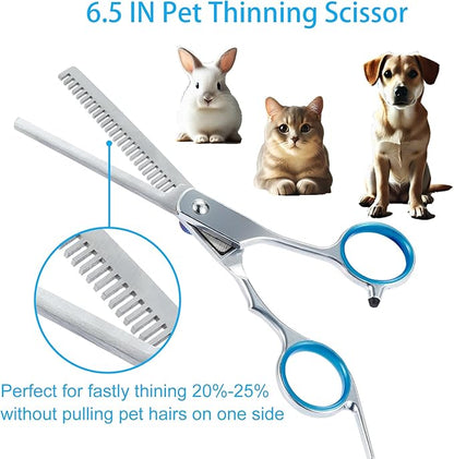 5 in 1 Premium Dog Grooming Scissors, Professional Dog Scissors for Grooming with Safety Round Tips, Lengnoyp Stainless Steel Thinning Shears, Dog Pet Cat Shears for Grooming Kit