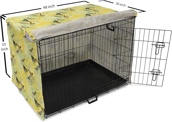Ambesonne Bird Dog Crate Cover, Little Birds on Spring Branches in Watercolor Style Repetitive Pattern, Easy to Use Pet Kennel Cover for Medium Large Dogs, 48 Inch, Yellow and Multicolor