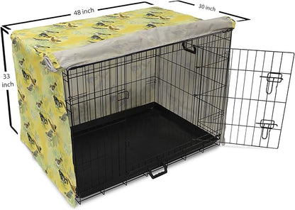 Ambesonne Bird Dog Crate Cover, Little Birds on Spring Branches in Watercolor Style Repetitive Pattern, Easy to Use Pet Kennel Cover for Medium Large Dogs, 48 Inch, Yellow and Multicolor