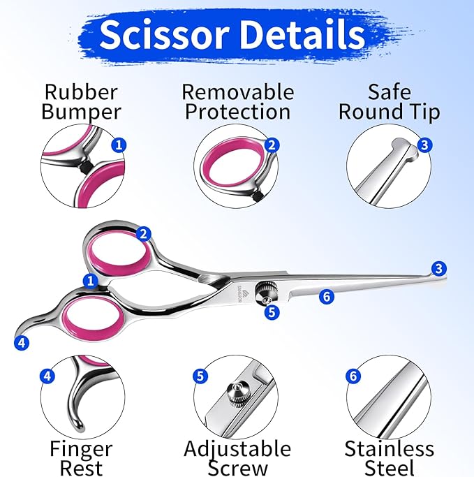 Dog Grooming Scissors, 6-in-1 Professional Dog Grooming Kit, 4CR Stainless Steel Dog Scissors for Grooming, Heavy Duty Dog Shears for Grooming, Dog Grooming Supplies Pet Grooming Kit for Dogs at Home