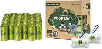 Pogi's Dog Walk n' Wipe Combo - Pogi's 750 Dog Poop Bags + 2 Poop Bag Holders and 100 Plant-based Grooming Wipes Bundle