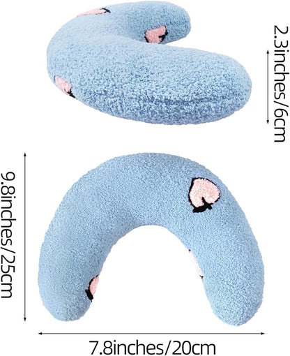 Lystaii Cat Pillow for Indoor Pet Cat Dog Calming Pillow Soft Fluffy Cat Bed Pillow Dog Neck Pillow Pet Toy Half Donut Anxiety Relief Pet Pillow with Cute Embroidery Pattern (Blue, Peaches)