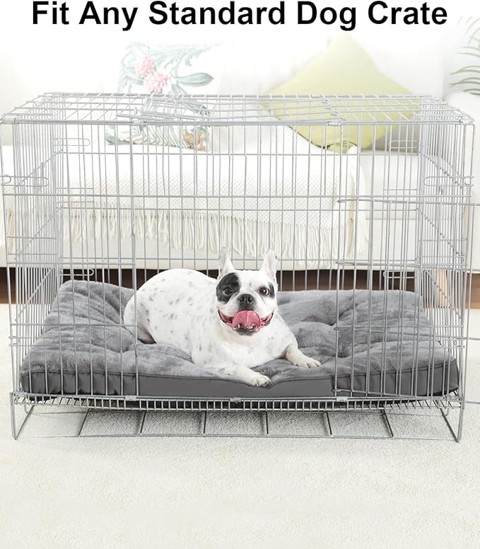 Dog Bed for Crate Washable Dog Beds for Small Dogs Plush Dog Kennel Pad Pet Sleeping Mat with Anti-Slip Bottom, 23x17 Inch, Grey