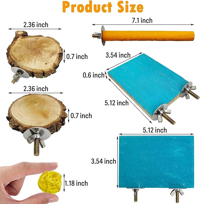 Hamiledyi Bird Perch Stand Wood Parrot Stand Platform Colorful Sand Paw Grinding Stick Rattan Wicker Balls Parakeet Chewing Toys for Cockatiel Conure Budgies Parakeet Lovebird（12Pcs）