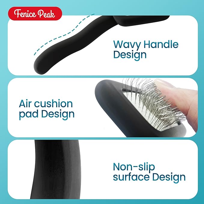 Fenice Peak Slicker Brush for Dogs Black Wooden Dog Brush Pet Comb for Poodles Goldendoodles Easy to Remove Tangles Dirt and Loose Hair Professional Dog Grooming Brush