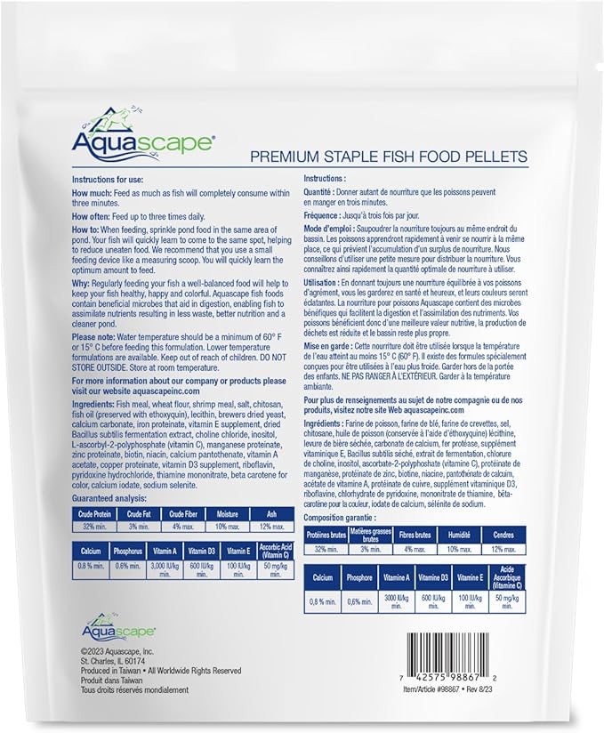 Aquascape Premium Staple Fish Food Pellets for Small to Medium Pond Fish, Medium Pellet, 1.1 Pounds | 98867