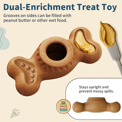 Enrichment Dog Treat Toys - Frozen Dog Treat Dispensing Chew Toy for Aggressive Chewers to Keep Them Busy, Ice Cream Holder Freeze Bone with Mold Cups, Fillable Cognitive Licking Toy, Brown