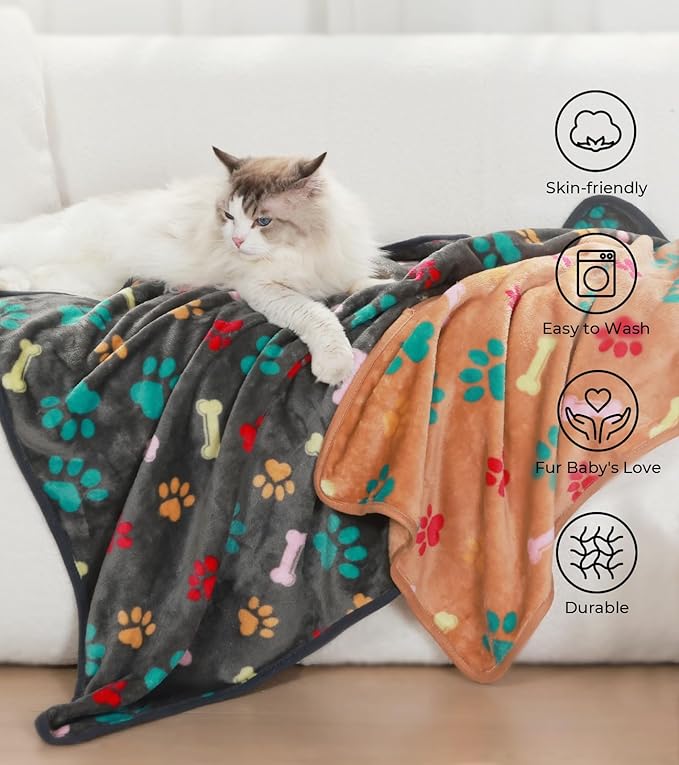 1 Pack 6 Blankets Dog Cat Soft Fluffy Fleece Pet Blanket Warm Cute Print Design Puppy Kitten Blanket Doggy Bone Medium(30"x20")