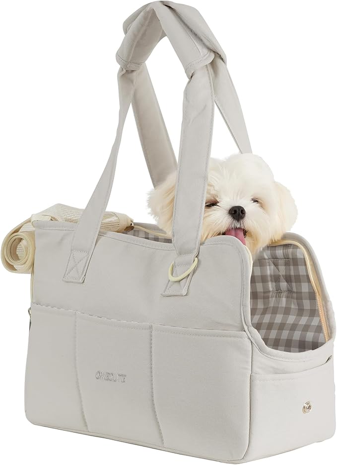 Dog Purse Carrier for Small Dogs Rabbit cat with Large Pockets, Cotton Bag, Dog Carrier Soft Sided, Collapsible Travel Puppy Carrier (Grey, 13.6" L x 6.5" W x 10" H)
