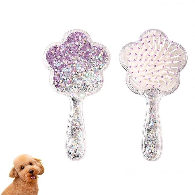 Soft Dog Brush for Small Dogs | Gentle Puppy Brush for Yorkies, Shih Tzus, Maltipoos & Maltese | Pet Hair Removal with Soft Bristles | Dog Brush for Shedding (Glitter Purple)