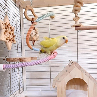 2Pcs Gradient Bird Rope Perch Stand Bird Cage Climbing Rope Toys Accessories of M5*30mm Screw for Cockatiels Lovebird Parakeet Budgies Sugar Gliders Hemp Swing(31.4'' & 14'')
