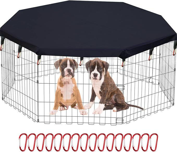 Dog Playpen Cover Sun/Rain Proof Top Cover,Provide Shade and Security for Indoor and Outdoor Dog Pen,Dog Pen Cover Fits All 24" Wide 8 Panels Pet Exercise Pen (Playpen Not Included)