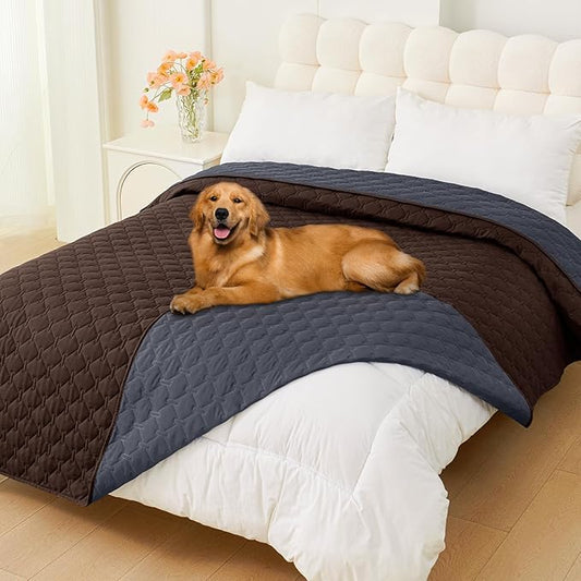 Smiry Waterproof Dog Blanket, Soft Dog Bed Cover Pet Blanket, Reversible Couch Cover for Dogs Washable, Pet Couch Covers for Sofa Furniture Protector for Puppy Cat (82x82 Inch, Chocolate/Dark Grey)