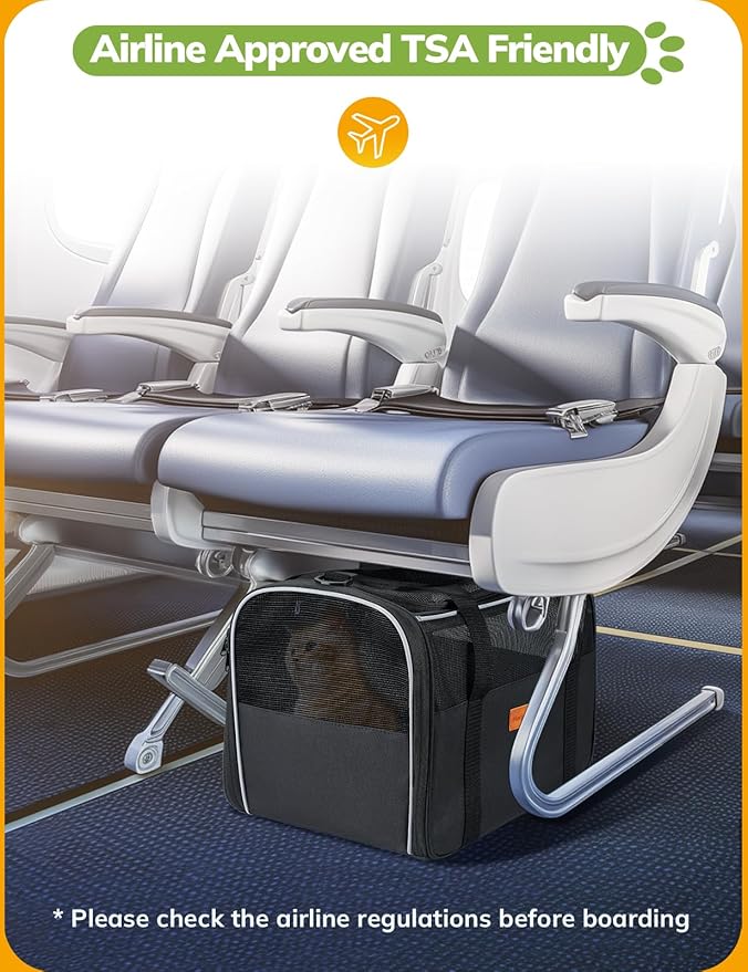 Morpilot Cat Carrier Soft - Portable Pet Carrier for Small or Medium Cats, Dogs and Puppy up to 14lbs, Airline Approved Dog Carrier with Safety Buckle - 16.0 x 10.4 x 11.2 Inch (Dark Gray)