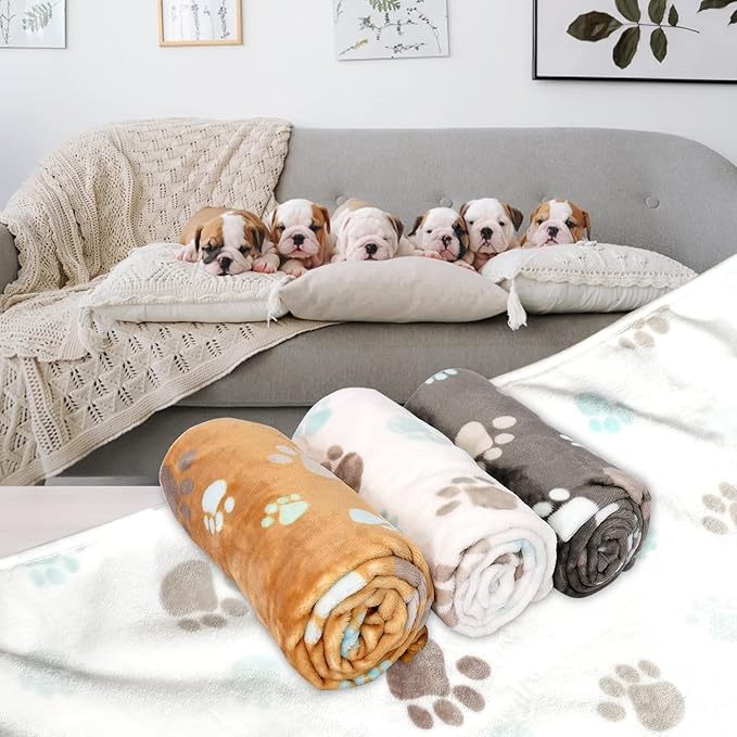 Rezutan Upgraded Dog Blankets for Medium Dogs, 3 Pack Dog Cat Blankets Washable, Soft Pet Mat Throw Cover for Kennel Crate Bed, Cute Paw Pattern, Dog Blanket, Pet Blanket 30"x20"