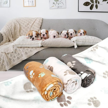 Rezutan Upgraded Dog Blankets for Medium Dogs, 3 Pack Dog Cat Blankets Washable, Soft Pet Mat Throw Cover for Kennel Crate Bed, Cute Paw Pattern, Dog Blanket, Pet Blanket 30"x20"