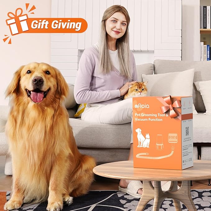 Afloia Innovative Pet Grooming Kit: Dog Brush Vacuum Attachment, Cat Brush with 1-1.5" Hoses Diameter Universal Adapter, Compatible with Most Round Vacuum Cleaners like Bissell, Eureka etc., Orange