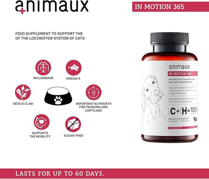 animaux  in Motion 365 for Dogs, Joints, Bones, Mobility, Ligaments and Tendons, Green-Lipped Mussel, Willow Bark and Devil_ Claw, Natural Pain Relief, 60 Chewable Tablets, 60 Days Supply